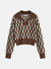 Argyle Patterned Collared Knit Sweater